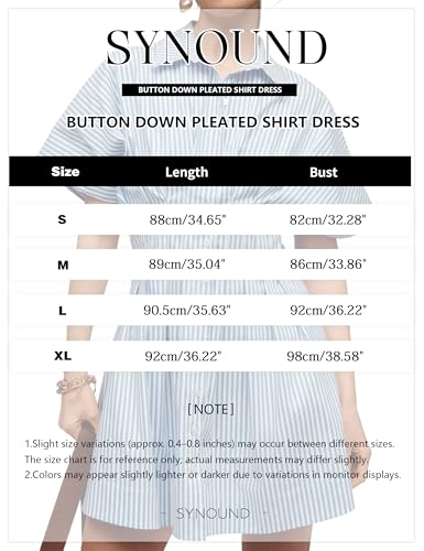 Women’s Button Front Down Pleated Shirt Dress Summer Casual Striped Short Sleeve Blouse Mini Dresses2
