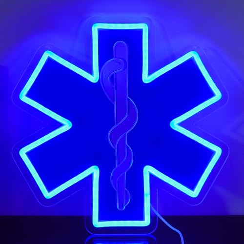 Image of Star of Life LED Neon Sign, 12 x 12 Inches, Pink, USB Powered Wall Decor for EMT Paramedic, Garage, Game Room, Bedroom, Man Cave