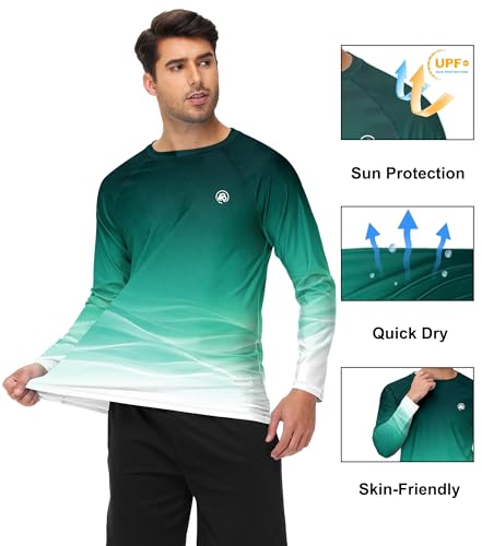 Image of AOBUTE Mens Long Sleeve Swim Shirt Quick Dry Sun Protection Rash Guard