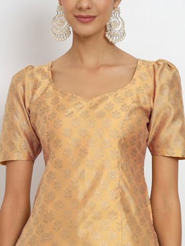 Image of studio rasa Women's Silk Blend Hand Block Printed Top for Wedding Festive Party