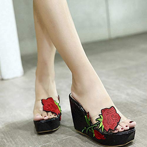 MIOKE Women's Clear Wedge Sandals Glitter Rhinestone Open Toe Slip On High Heel Platform Dress Sandal4