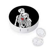 Skull Love In Heart Contact Lens Case Box Holder Container with Mirror Portable Eye Contact Holder Travel Kit with Lens Cleaner Solution Bottle Tweezers Outdoor Office