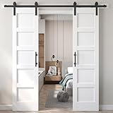 Fredbeck Double 21inx84in White Barn Door and 7FT Sliding Barn Door Hardware Kit Included,Solid,MDF, PVC Surface,DIY Assembly,5-Panel,Fit 38in-41in Opening