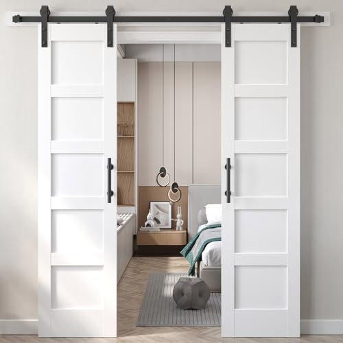 Fredbeck Double 21inx84in White Barn Door and 7FT Sliding Barn