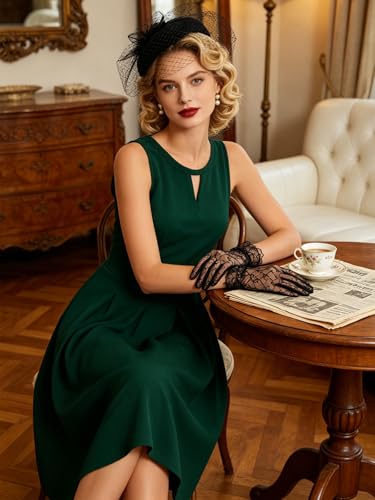 Image of Sureple Women's Retro Sleeveless Swing Casual Work Summer Party Dress with Pockets