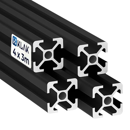 Alu Profil 4 Stück 20x20mm 3m System-, Montage-, Konstruktionsprofil Nut 6 schwarz