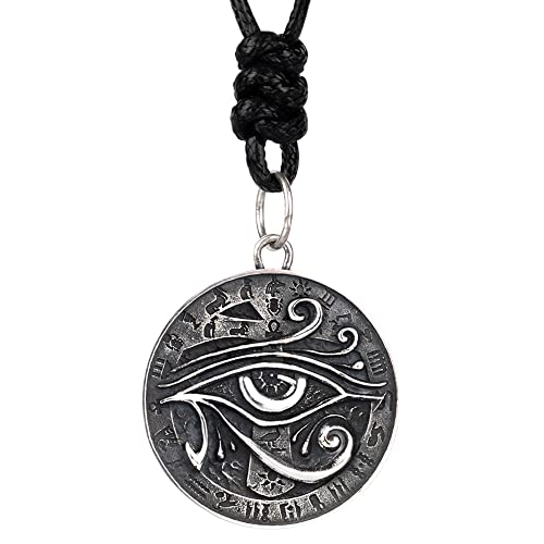 Collier Oeil de Horus argent noirci bijou égyptien rond pour look homme urbain