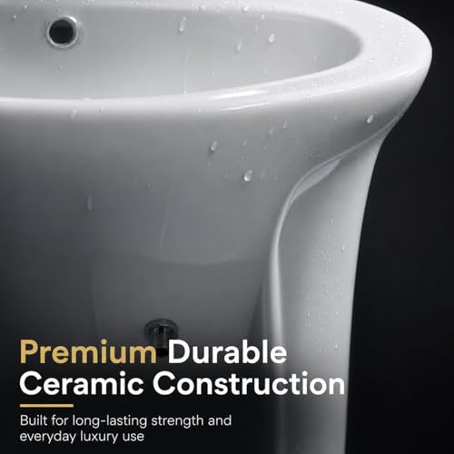 Image of Well Set Luxury Ceramic One Piece Pedestal Wash Basin | Premium Stand Wash Basin Square for Home Office Hotel | Ceramic White