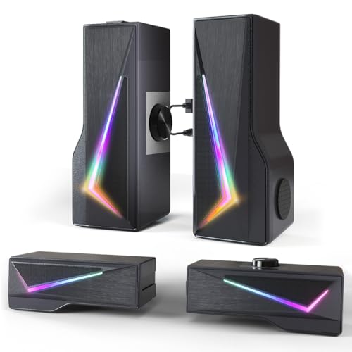 TONE JOY - Bocinas para PC – Altavoz Desmontable con LED RGB dinámico y Fresco - Altavoces con Cable USB&3.5mm AUX para Computadora, Tableta, teléfono móvil, computadora portátil, MP3 / MP4