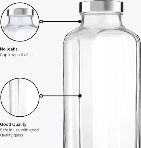 Image of Glass Water Bottle Set of 4 with Stainless Steel Lid, 1000ml Leakproof Juice Bottle, Reusable Drinking Bottle for Water, Detox, Juice, Smoothies & Fridge Storage