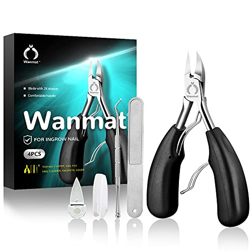 4PCS Toe Nail Clipper for Ingrown or Thick Toenails,Toenails Trimmer and Professional Podiatrist Toenail Nipper for Seniors with Surgical Stainless Steel Sharp Blades Soft Grip Handle Wanmat