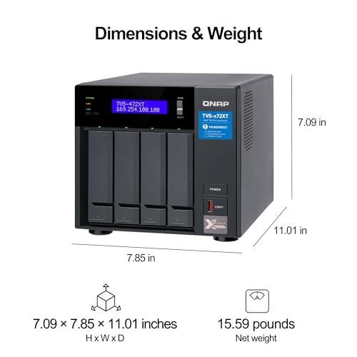 Image of QNAP Ultra-High Speed 4 Bay Thunderbolt 3 NAS.Intel Core i3 4-core Processor, 4GB DDR4 RAM, 3.5 inch /2.5 inch HDD /SSD Slot x 4 (TVS-472XT-i3-4G-US)