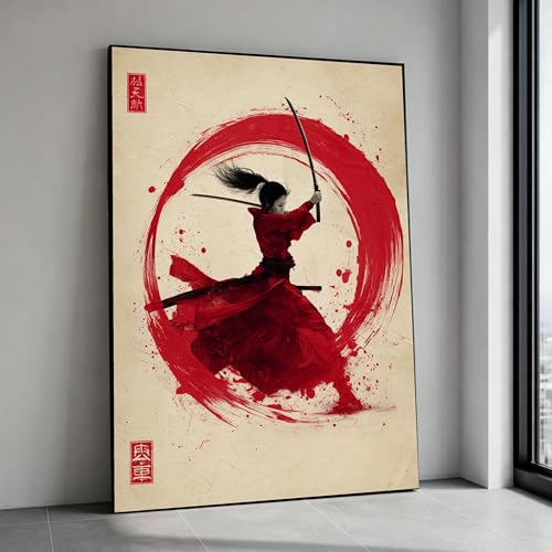 Tableau abstrait de guerrier samouraï haut de gamme en toile tendue