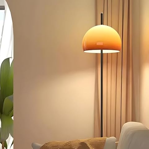 Bofea-Mid Century Modern Orange Floor lamp,Mushroom Tall Standing Lamp with Gradient Orange Dome Glass Shade,Chromium Color Pole Tall Lamp for Home Office Bedroom Livingroom Decor Floor Lamp Cover