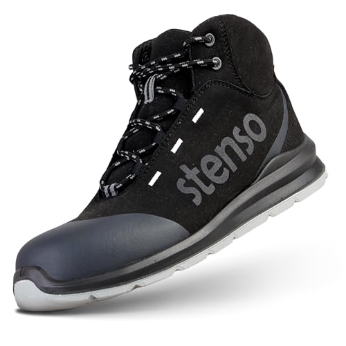 Stenso JETT ANKLE MF S3 Chaussures de Sécurité Hommes Femmes - Bottes de Securite Homme Femme Légères, Respirantes, Étanches, Semelle Antidérapante PU/PU, Composite Casquette, Résistant 200J Noir 42