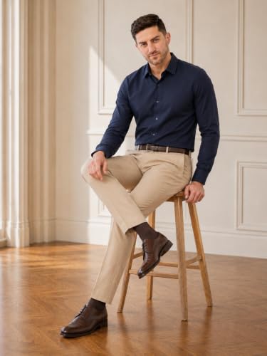 Image of SaintX Men's Premium 4-Way Comfort Stretch Formal Trousers | Smart Sweat Wicking Wrinkle Free Fabric | Smarter Techno Flex Expandable Waistband | Stylish Slim Fit | Daily Office Wear