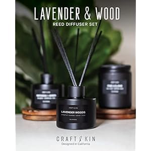 Craft & Kin Lavender Reed Diffuser | All Natural Essential Oil & Rattan Scent Sticks | Reed Diffusers for Home, Bathroom | Long Lasting Home Fragrance in Green Glass, 3.4oz Craft Kin Lavender Reed Diffuser All Natural Essential Oil Rattan Scent Sticks Reed Diffusers for Home Bathroom Long Lasting Home Fragrance in Green Glass 34oz