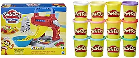 Play-Doh Kitchen Creations Noodle Party Playset for Kids 3 Years and Up with 5 Non-Toxic Colors & Bulk Spring Colors 12-Pack of Non-Toxic Modeling Compound, 4-Ounce Cans
