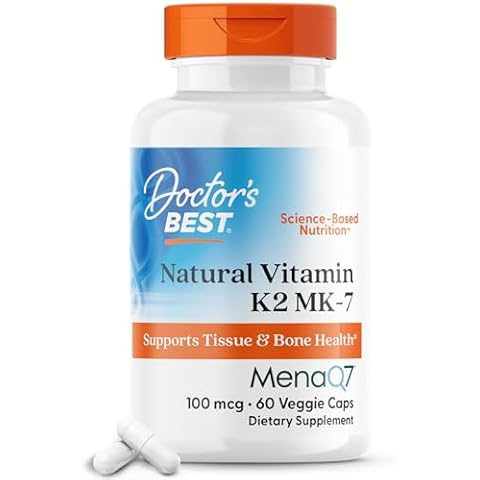 Doctor's Best Natural Vitamin K2 Mk-7 with MenaQ7, 100mcg Vitamin K2 Supplement Supports Bone Health, Non-GMO, 60 Veggie Capsules Cover