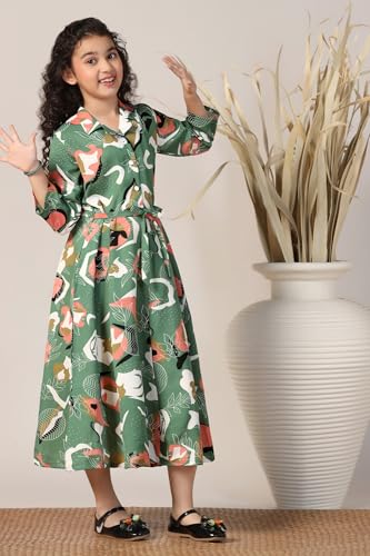 Image of Fashion Dream Girls Calf Length Abstract Printed Dress|Western Midi Dresses|Long Frock for Kids