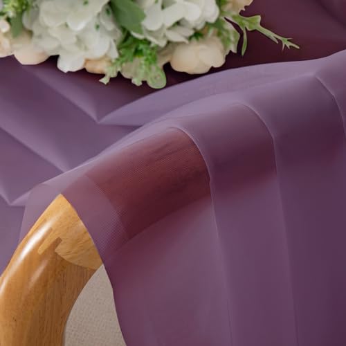 Image of Chyhomenyc Plum Sheer Curtains 63 Inch Length 2 Panels, Rod Pocket Solid Window Sheer Curtain Panels, Elegant Curtains & Drapes for Living Room Bedroom 2 Panels (Plum, 42 W x 63 L)