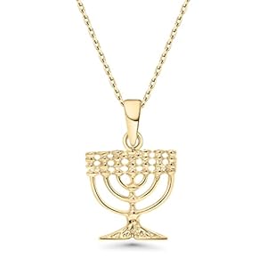 14K Gold Plated Judaica Menorah Necklace – Gold Plated over 925 Sterling Silver Chanukah Menora Pendant, Dainty Jewish Jewellery, Delicate Necklace, Bat Mitzvah Reward for Her Non secular Jewellery for Ladies