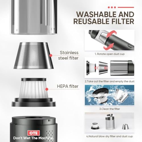 Kevsuvqin 4-IN-1 Aspirador de Mano Potente sin Escobillas, 23000PA Aspirador Coche Potente sin Cable, 2 Niveles Ajustables, Mini Aspiradora de Mano para Aire Comprimido Limpieza PC - imagen 6