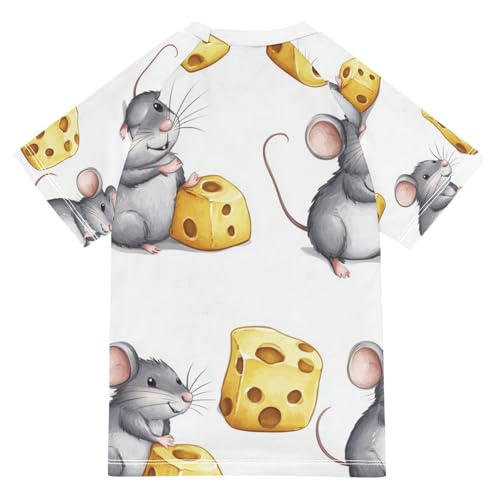 Boys Short Sleeve T-Shirts Cheese Rat Mouse Rashguard Kids Swim Shirts Sun UPF 50+2