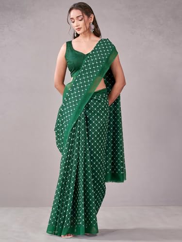 Image of Satrani Women's Chanderi Printed Saree with Unstitched Blouse Piece
