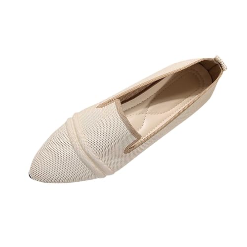 Women Knitted Eyelet Ballet Flats Dressy Casual Pointy Toe Slip On Flat Breathable Low Heel Shoes with Cushion Insock