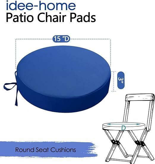 Image of D12 Chair Round Indoor Outdoor Sofa Chair Cushion, Dining, Office, Plastic, Floor Back Seat Chair Pad Handmade Quilting (Sky Blue, Round)(Set of 4)(Cushion Thinkness 5cm)