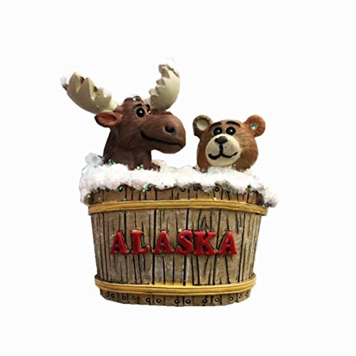 Alaska Shuangbao Elk And Brown Bear Usa Fridge Magnets Funny 3D Resin Magnet For Refrigerator Travel Souvenir Gifts Home Kitchen Decoration Strong Magnets Sticker Crafts #TOP22