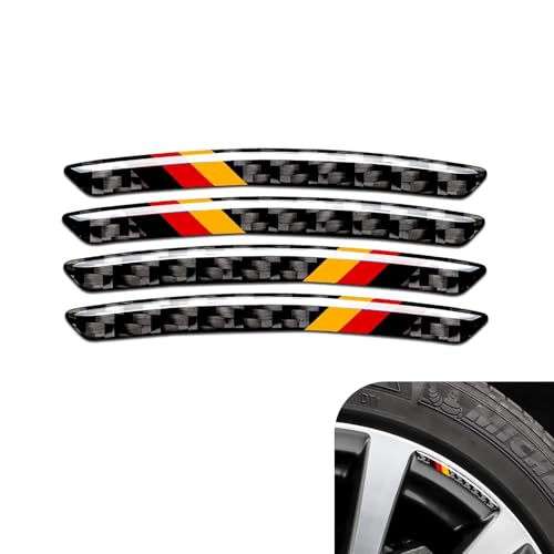 Qurbuns 4 PCS Wheel Rim Protector Stickers, 3D Tricolor Flag Emblem Rim Protector Strips, Anti-Scratch Wheel Decorative Sticker, Universal for Most Vehicles (Carbon Fiber)