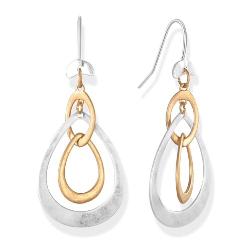 MYCUTEY Two Tone Dangle Earrings for Women Gold and Silver Hoop Dangling Earring Statement Boho Earrings Mixed Metal Jewelry