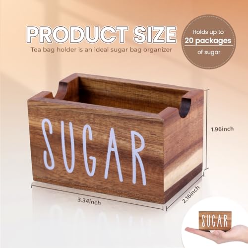 MOJIEZUO Sugar Packet Holder for Coffee Bar,Acacia Wood Sugar Packet Caddy,Sugar Holder Packets Container Small Tea Bag Organizer Condiment Packet Organizer for Office, Hotel,Drawer,Kitchen