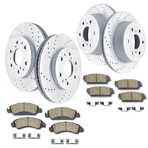 Acinoparts Front and Rear Brake Kit, Drilled and Slotted Brake Rotors Ceramic Brake Pads Suitable for Cadillac Escalade Chevy Silverado 1500 Tahoe GMC Yukon