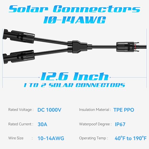 1 par de conectores solares, cabo adaptador paralelo Y Branch, cabo solar de energia para painel sol
