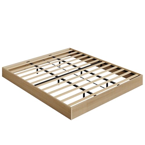Image of GarveeHome California King Size Bed Frame, Wood Platform Bed, Fluted Bed Frame, Minimalist Bed Base with Low Profile Design, Noise-Free, Easy Assembly, No Box Spring Needed, Oak