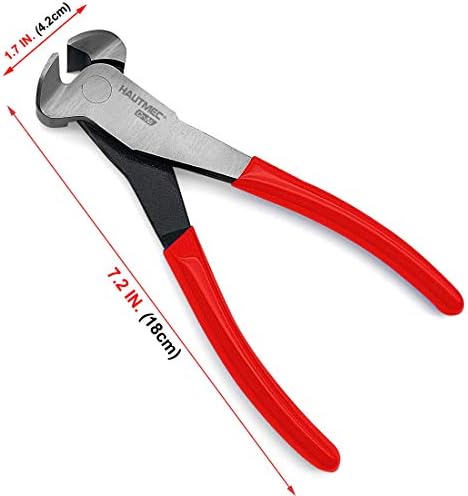 HAUTMEC End Cutting Pliers 7" Flush Cut Carpenters Pincers Nail Puller Wire Cutting Pliers Staple Puller Nail Remover Tool Nipper HT0158-UK