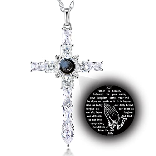 Cross Necklace with Lord' s Prayer and Praying Hands Pendant2