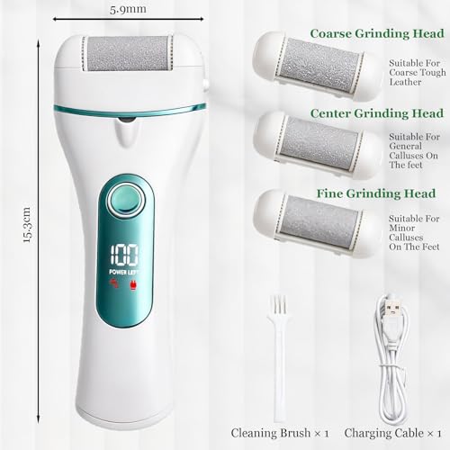 Hornhautentferner Elektrisch, Hornhauthobel Elektrisch Füße mit 2 Gear, 3 Ersatzrollen, LED & IPX5 Wasserdicht, für Rissige Fersen, Hornhaut Entfernen, Tote Haut