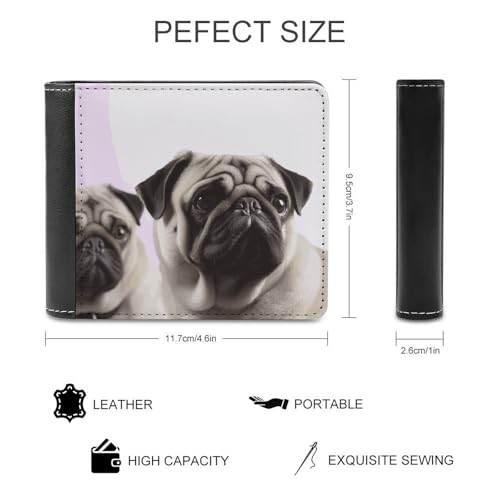 Men's Leather Wallet Bifold Wallet for Men Pug Dog Slim Wallet with Multiple Card Classic Passcase Mens Card Holder2