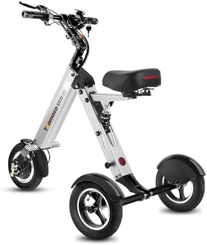 TopMate ES32 Electric Scooter 3 Wheels Foldable Trike with Seat for Adults, Light Weight with Reverse Function and Key Switch, 10 Inch Pneumatic Tires Tricycle for Commute and Travel