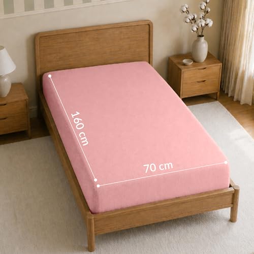 Twinzen Spannbettlaken Baumwoll-Jersey 70x160 Rosa Steghöhe 15 cm – Ansicht 3