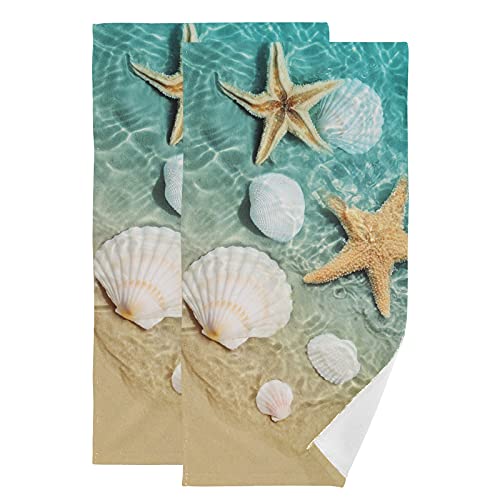 Seashell Starfish Towels Set Of 2 Hand Towel Absorbent Face Towel Soft Dish Towels For Gym Bath Kitchen Decor 28X14 Inches #TOP9