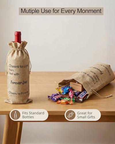Image of Wine Gift Bags | Wine Bottle Gift Bags - Reusable Wine Bags & Burlap Wine Bags for Women, Perfect Engagement Gift Idea for Her Fiance, Friends, Coworkers. Funny Romantic Design, Ideal for Weddings, Bridal Showers, Parties, Holds 750ml Bottles
