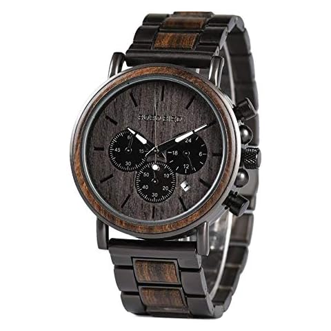 GUANKE Mens Wooden Quartz Chronograph Watch Cover