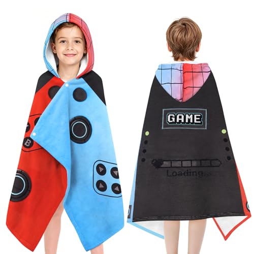 vnbsdwi Hooded Towels for Kids - Superfine Fiber Video Game Gamepad Toddler Hood Bath Towels Beach Hooded Poncho Absorbent Pool Toddler Swim Bath Wrap for Boys & Girls 3-10 Years, 50 * 30 inches