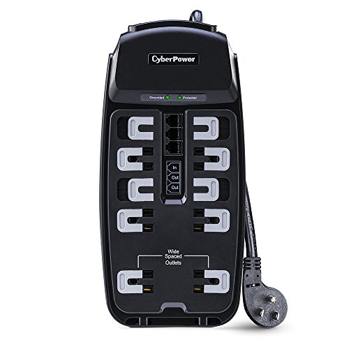 CyberPower CSP1008T Professional Surge Protector + TEL Protection, 2850J/125V, 10 Outlets, 8ft Power Cord
