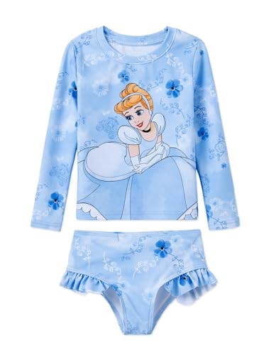 Image of Disney Frozen Elsa Stitch Marvel Toddler Girl Two Piece Long Sleeve UPF50+ Swimsuit Rashguard Sets Bathing Suit